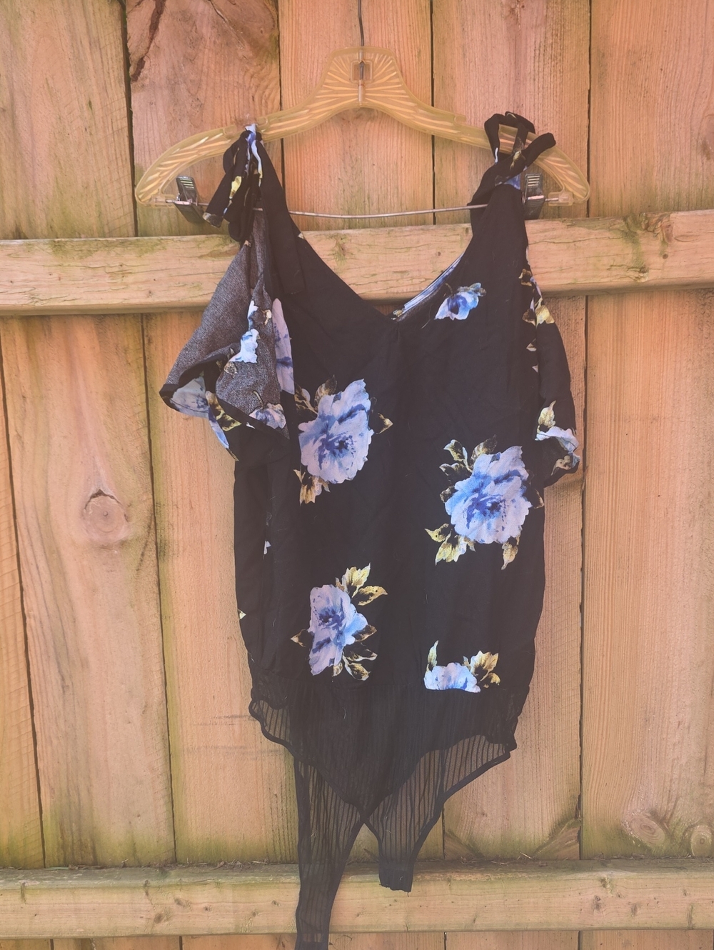 Kendall & Kylie Black Bodysuit with Blue Floral Print